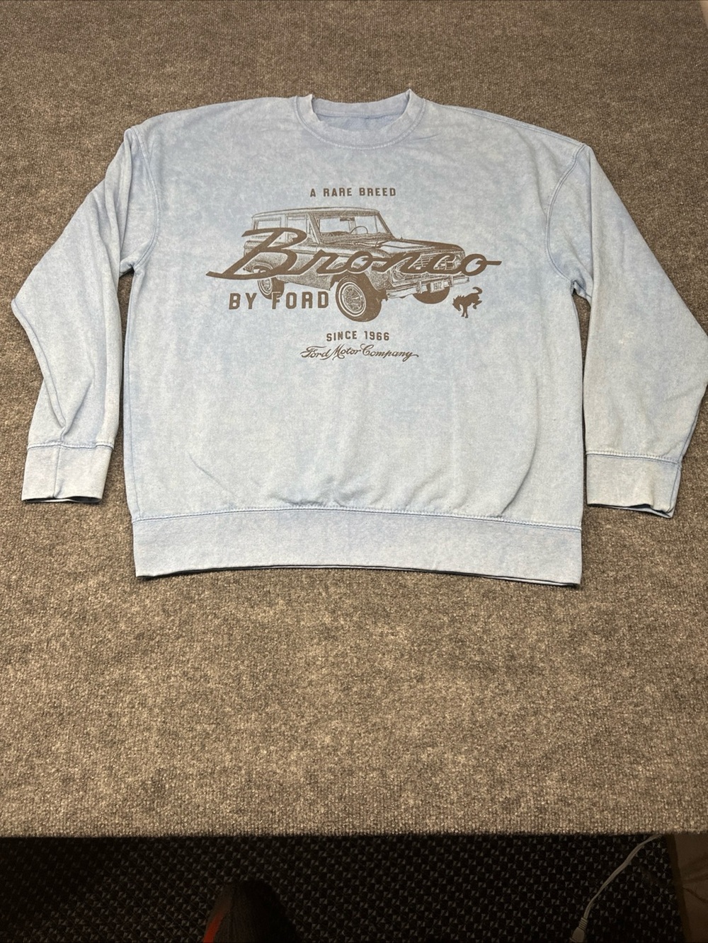 Ford Light Blue Crewneck Sweatshirt with Bronco Graphic